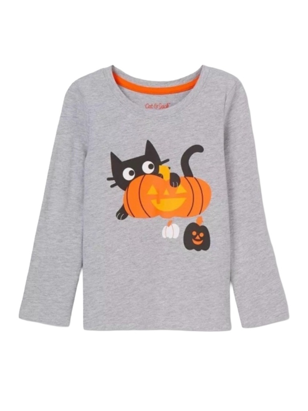 CAT & JACK CAT N’ PUMPKIN PRINT T-SHIRT - GRAY VARIOUS SIZES (NEW WITH TAGS) A10